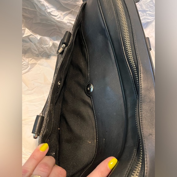 COACH PERRY LEATHER CANVAS ZIP TOP BRIEF MESSENGER Charcoal/Black Men EUC - Picture 4 of 6